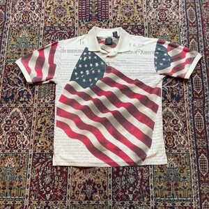 VTG 90s 00s Cotton traders American flag constitution golf polo tshirt‎ M cream